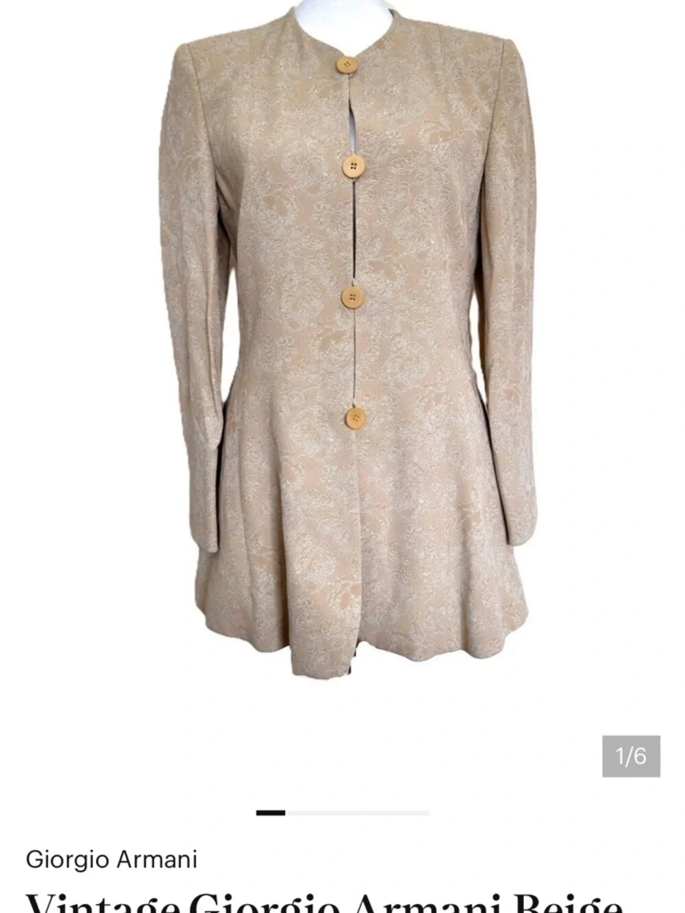 Vintage Giorgio Armani Beige Floral Brocade Skirted Blazer Women's Size 4